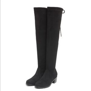 Black over knee high heel suede leather boots